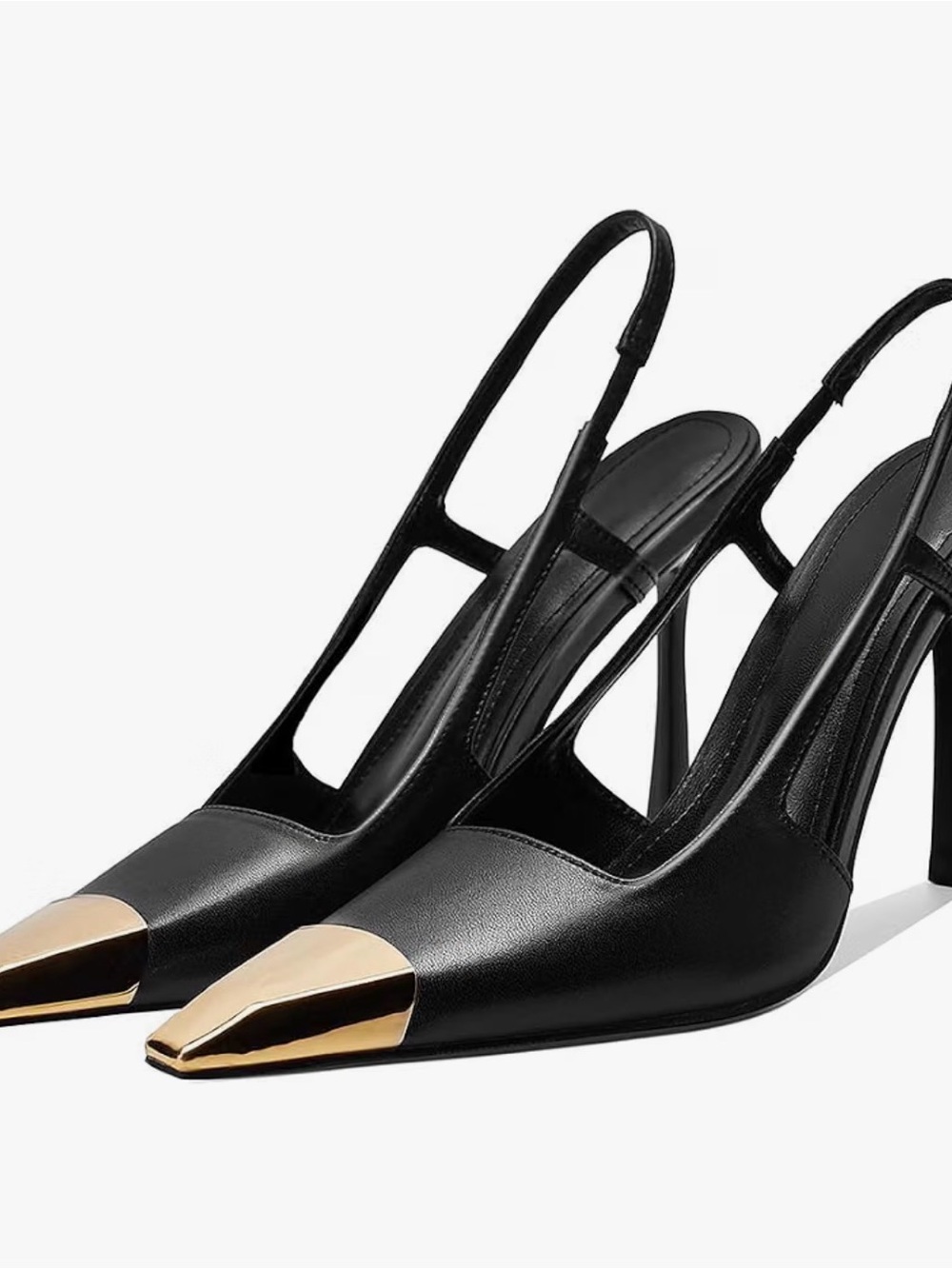 Black Slingback Pumps with Gold Cap Toe